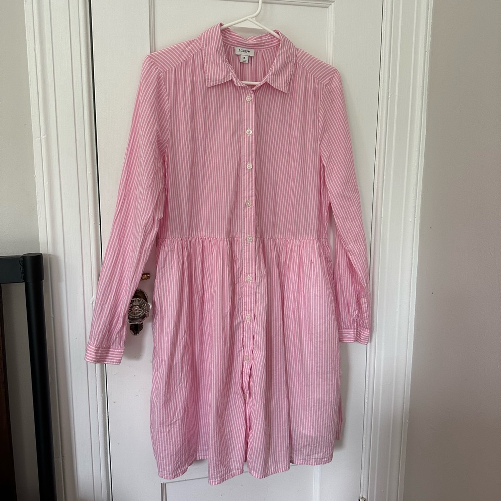 J. Crew 100% Cotton Pink Striped Dress with Collar